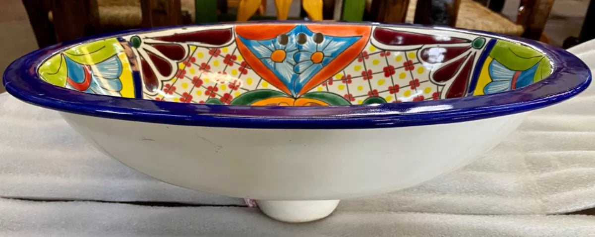 Small Oval Talavera Sink, Antique Style. Model T1378