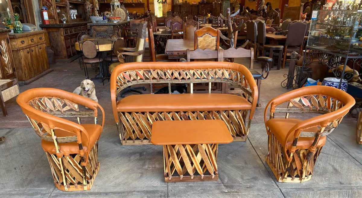 Equipal Handcrafted Room Made of Wood and Leather in an Antique Style.