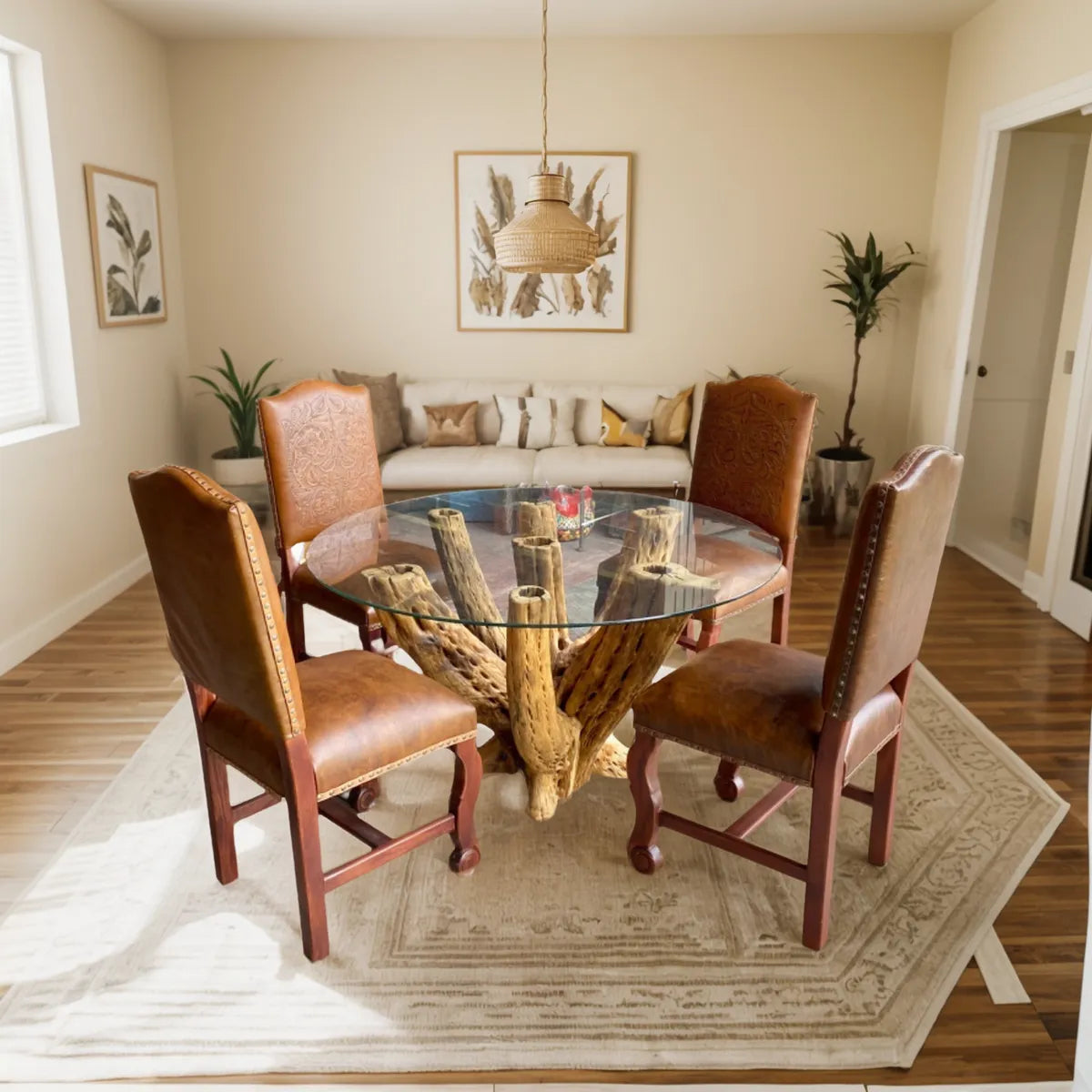 Comedor Para 4 Personas Madera De Cactus, Parota Y Piel