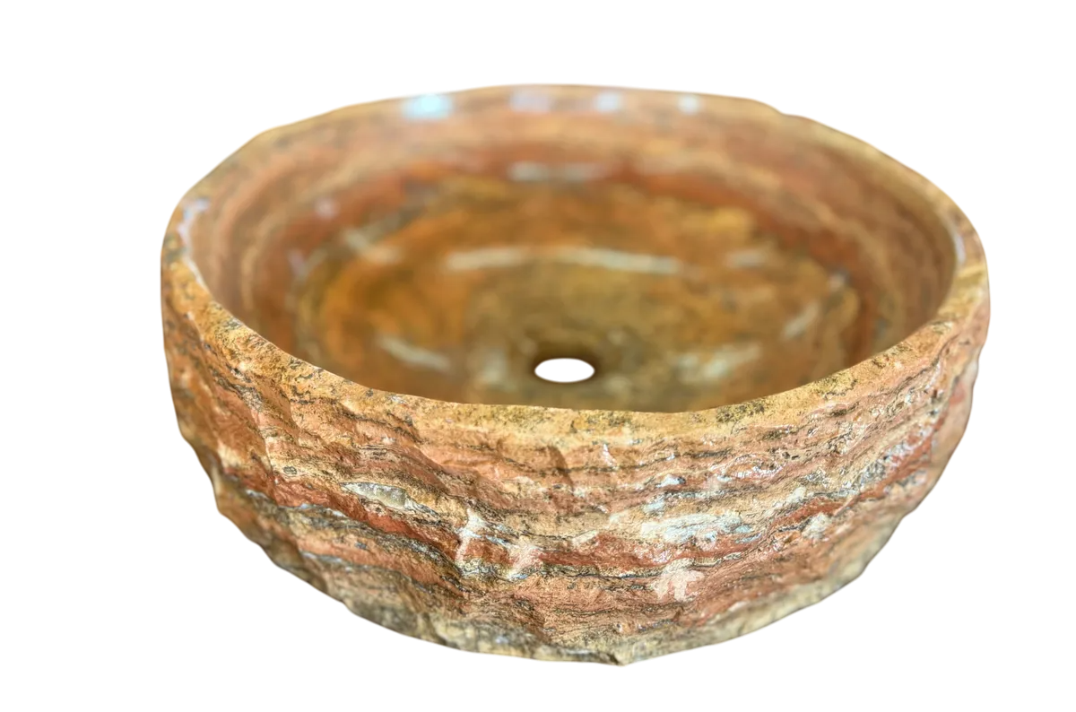 Round countertop sink in fine antique-style marble.