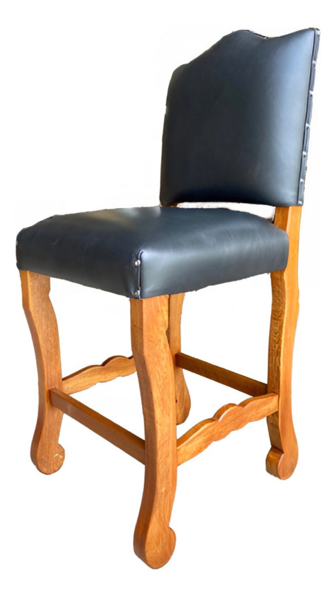 High Chair Bench for Bar or Canteen in Wood and Leather.