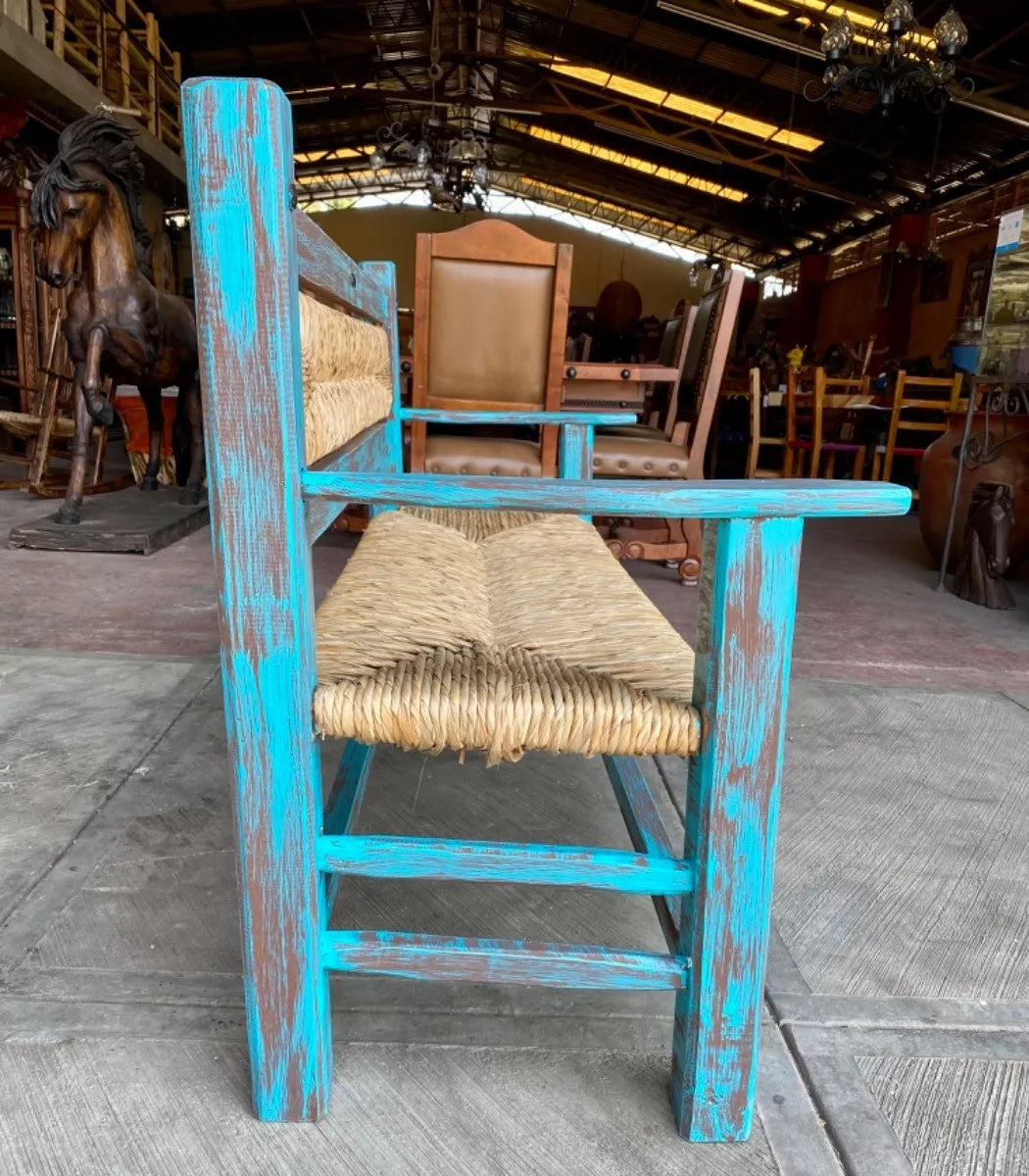 Vintage Woven 3-Person Antique Style Handmade Bench