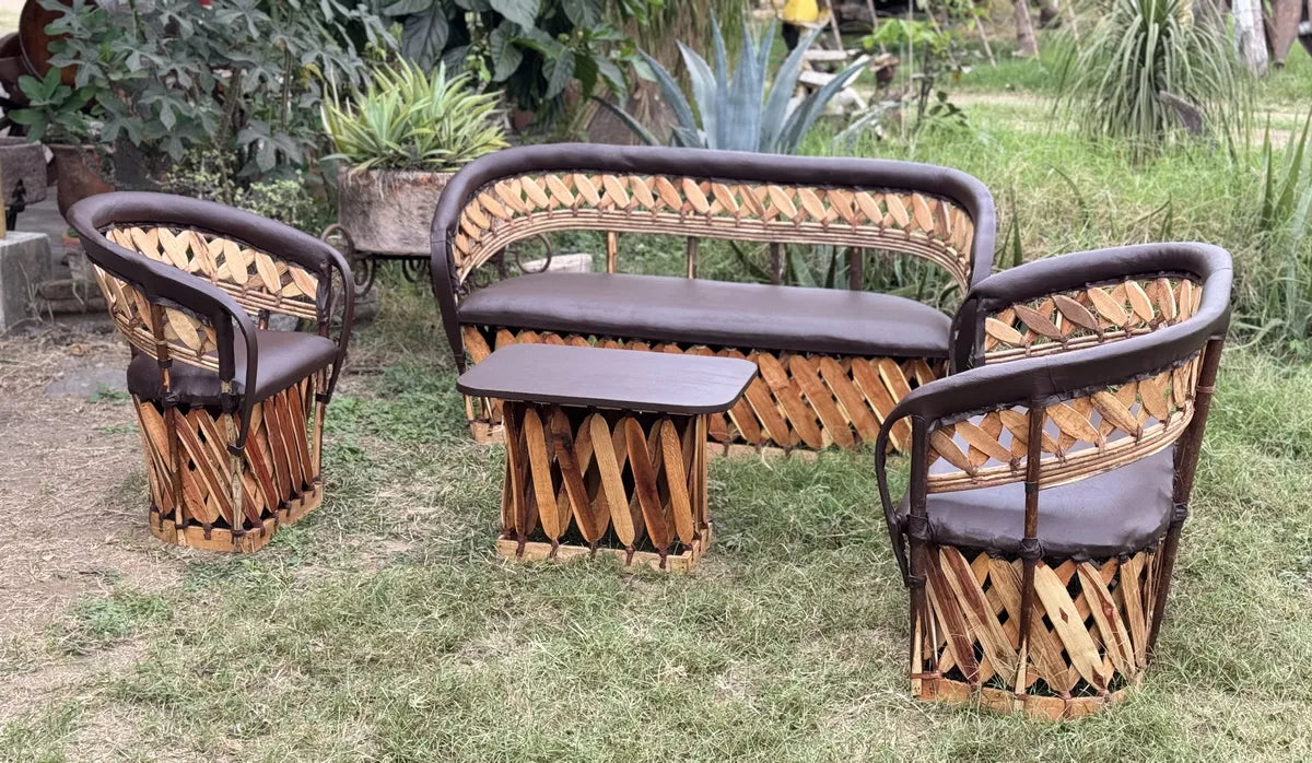 Handcrafted Room Made of Equipal Wood Leather in Antique Stakes Style