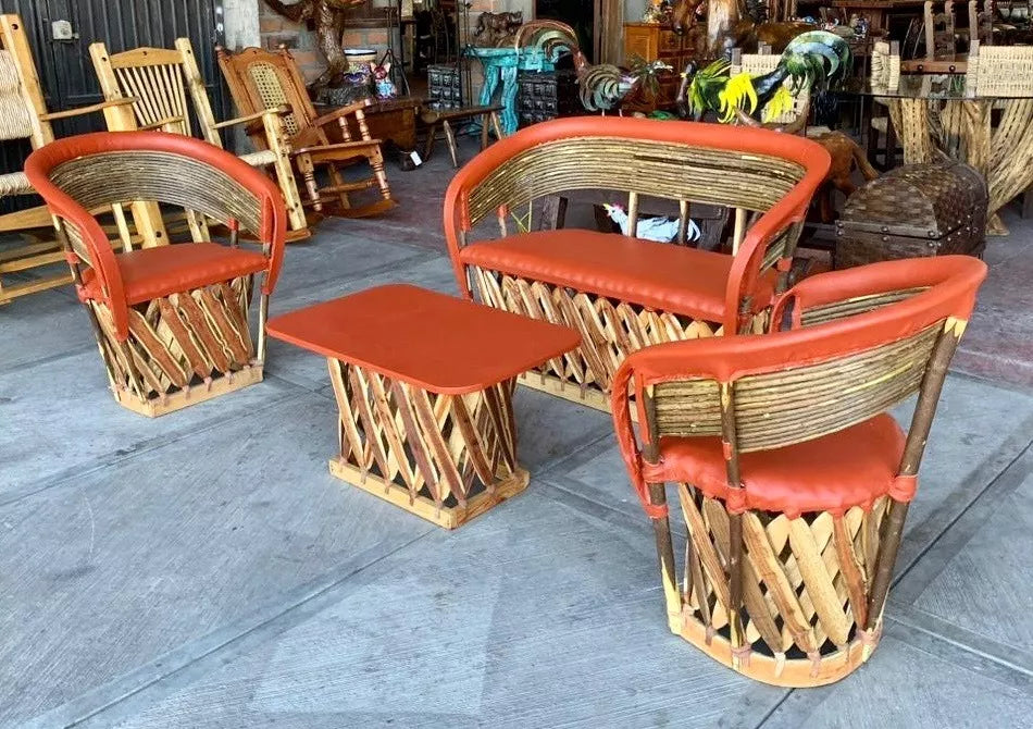 Large Handcrafted Room Made of Equipal Wood and Leather in Antique Style