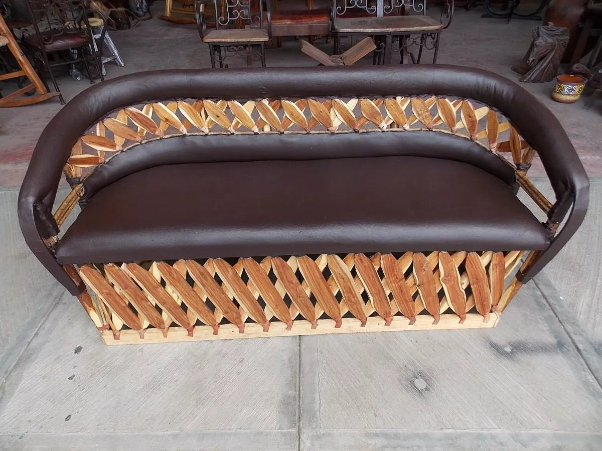 Beautiful Triple Equipal Armchair with Antique Style Fanny Pack