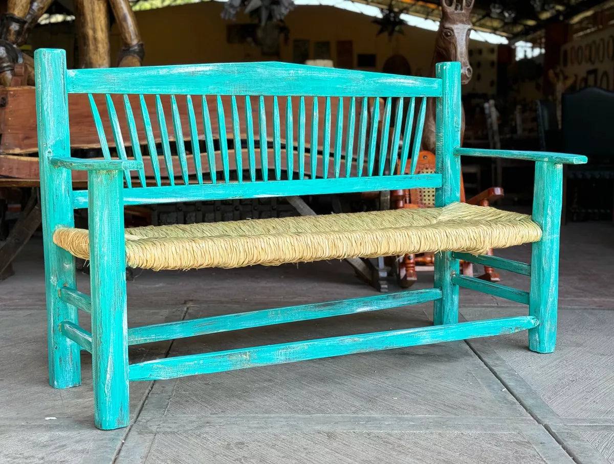 Antique Vintage Style Turquoise 3-Person Handmade Bench.