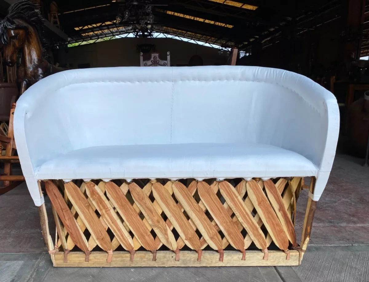 White Equipal Handcrafted Room, Wood and Leather, Antique Style