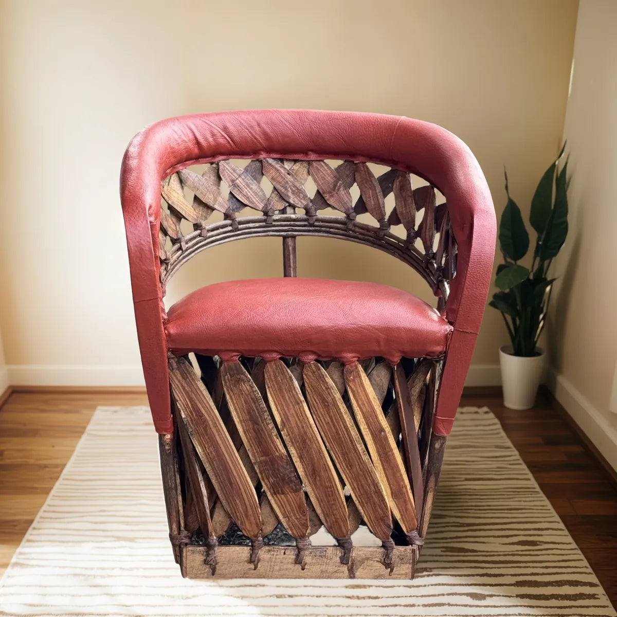 Beautiful Handcrafted Equipal Style Chair with Terracotta Stakes.
