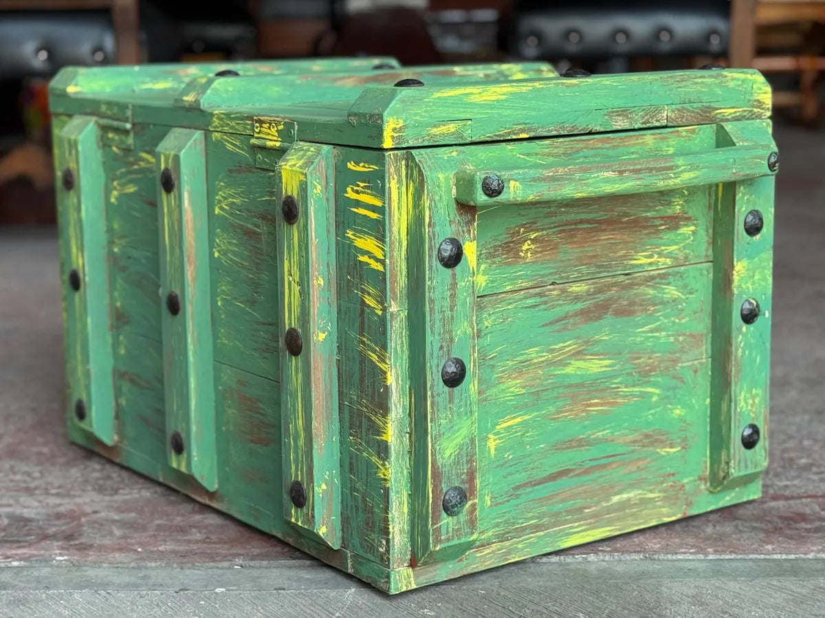 Baúl De Madera Vintage Estilo Ferrocarril Antiguo