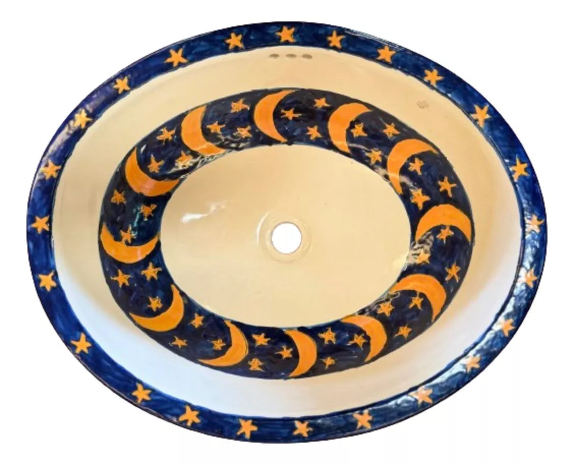 Lavabo Ovalin Gigante Artesanal Talavera Estilo Antiguo Luna