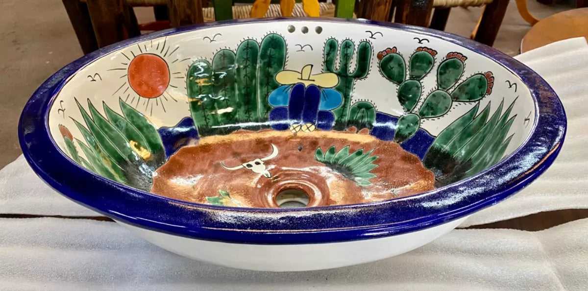 Lavabo Ovalin Artesanal Grande Talavera Estilo Antiguo Oeste