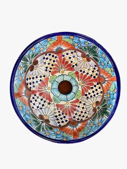 Small Round Countertop Talavera Sink, Antique Style
