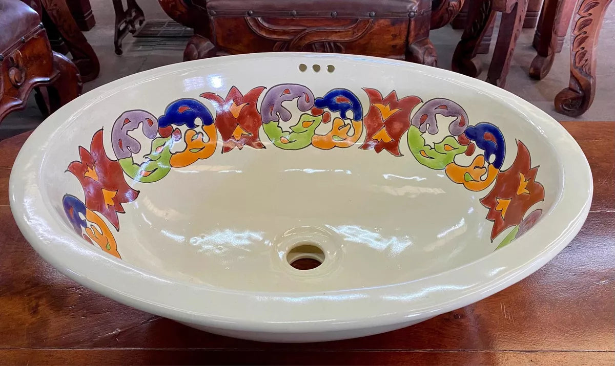 Lavabo Ovalin Gigante Artesanal Talavera Estilo Antiguo G700