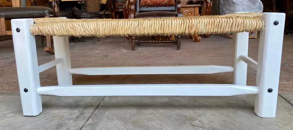 Banca Artesanal Blanca Madera Forja Tule Estilo Antiguo 80cm