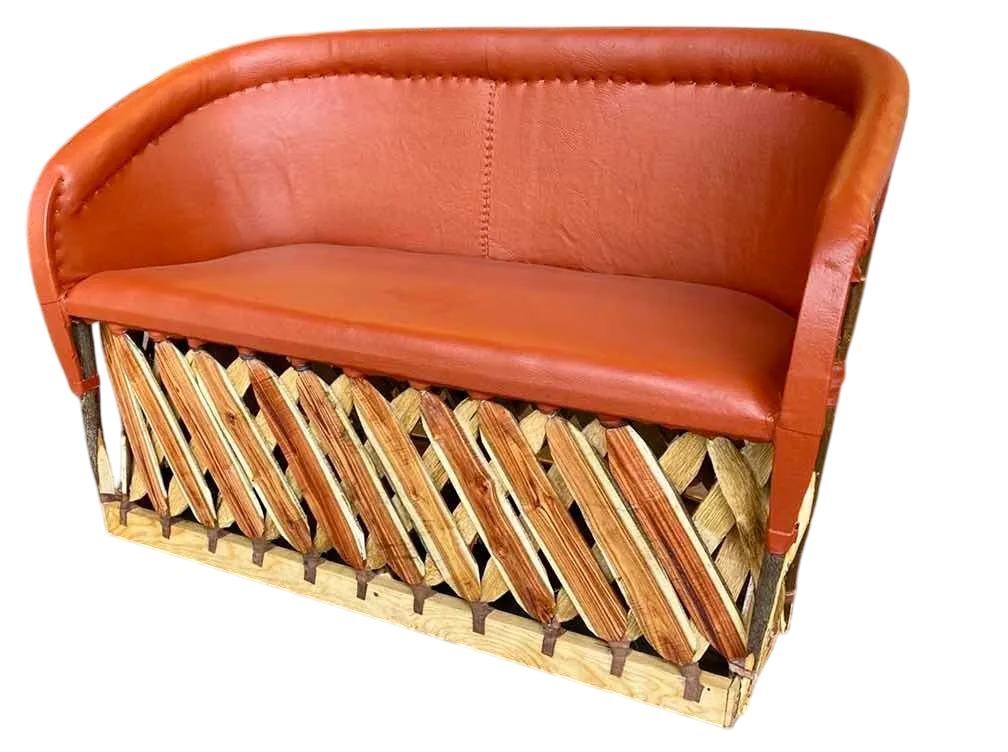Sillon Love Seat Artesanal Para 2 Personas Tipo Equipal. Marrón Piel Natural