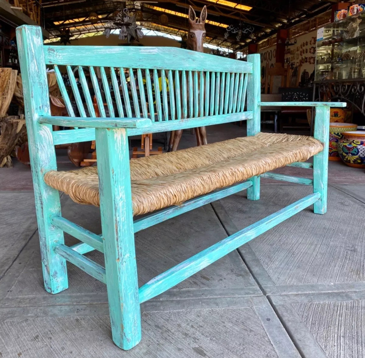 Sustainable Handmade Bench for 3 People, Antique Vintage