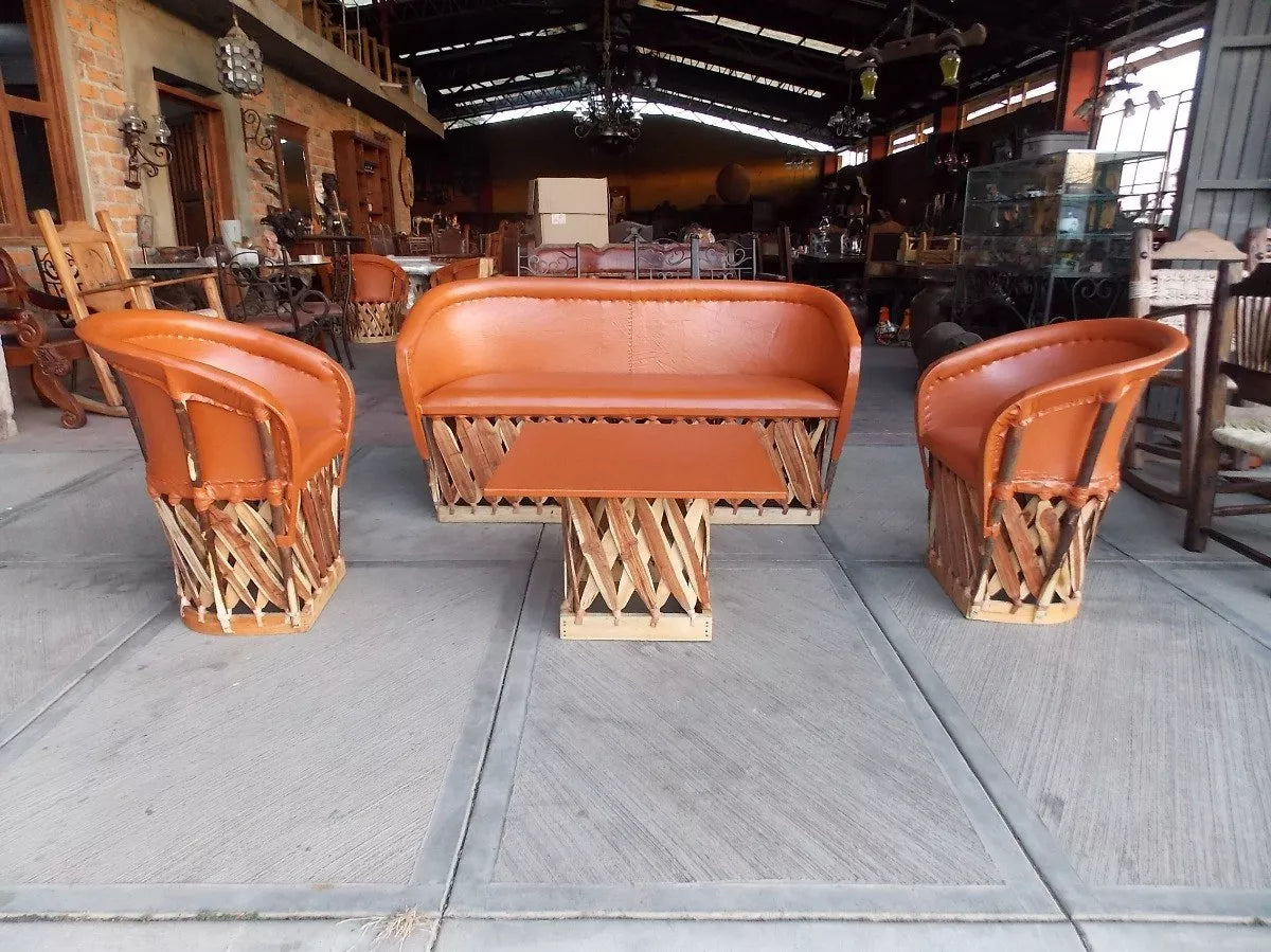 Beautiful Handcrafted Room Made of Equipal Wood and Leather in Antique Style