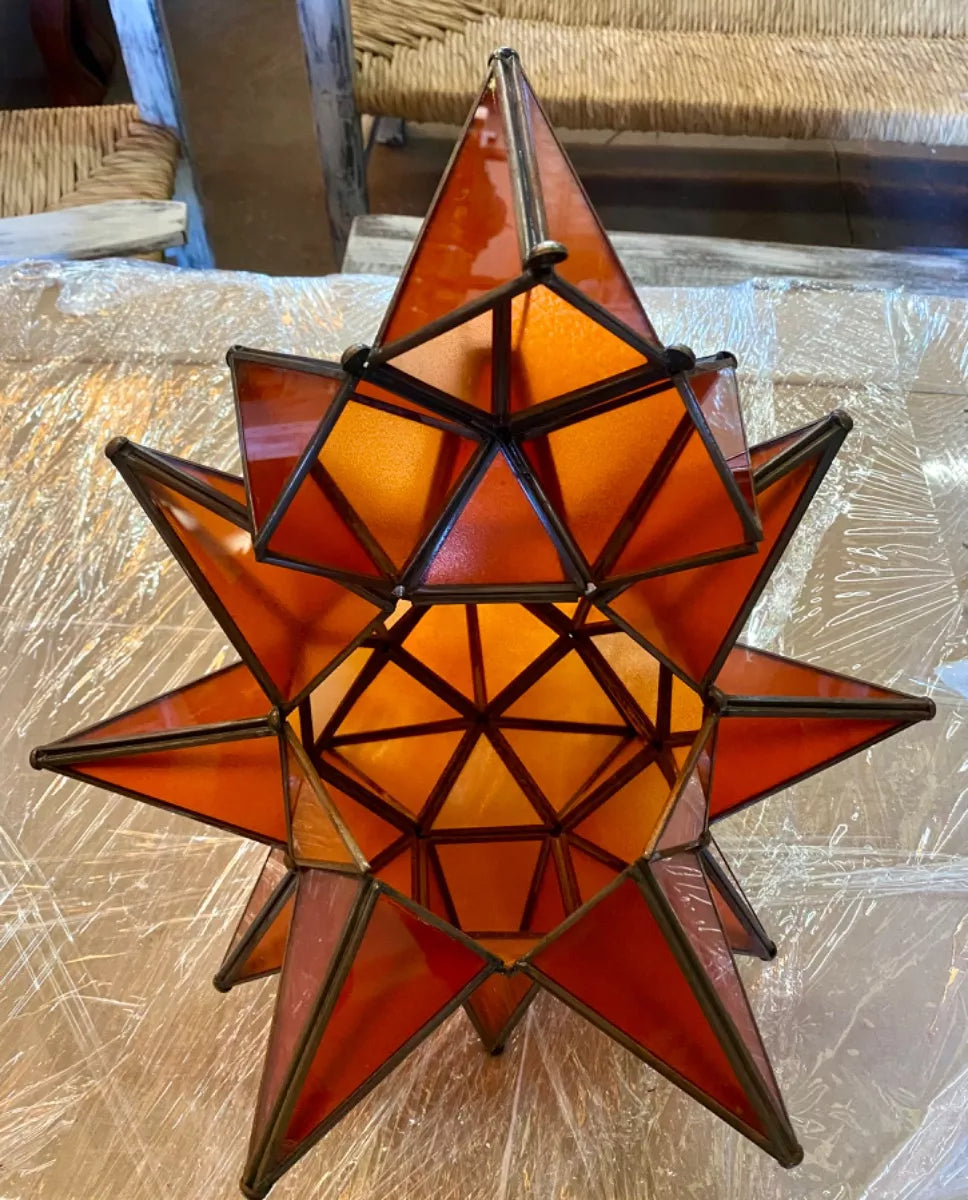 Lámpara Artesanal Estrella Metal Y Cristal Estilo Antiguo.