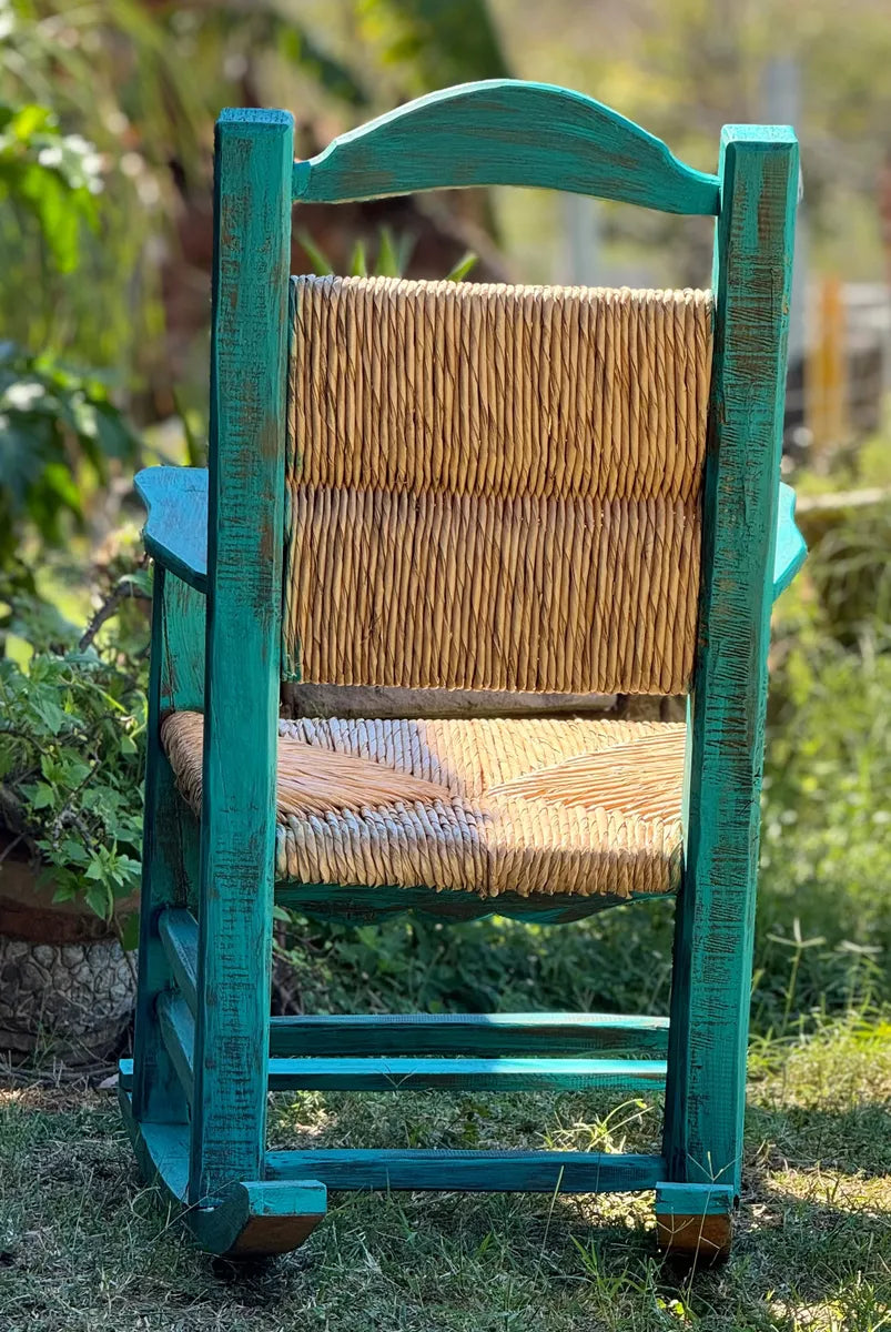 Vintage Turquoise Style Sustainable Wooden Rocking Chair.