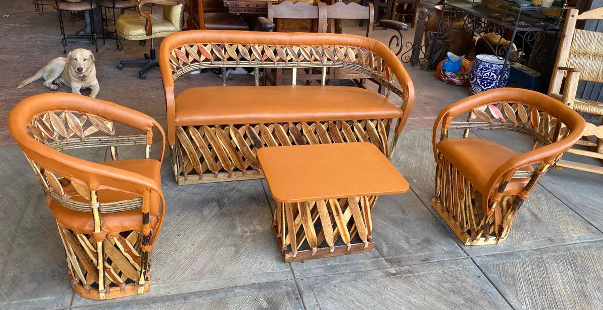 Equipal Handcrafted Room Made of Wood and Leather in an Antique Style.