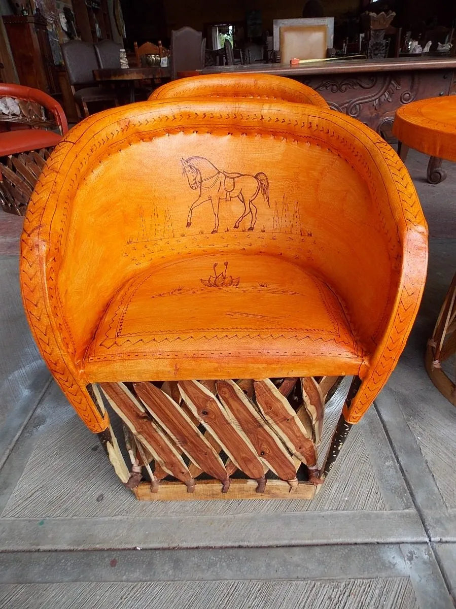 Hermoso Comedor De Equipales Pirograbados Estilo Antiguo.