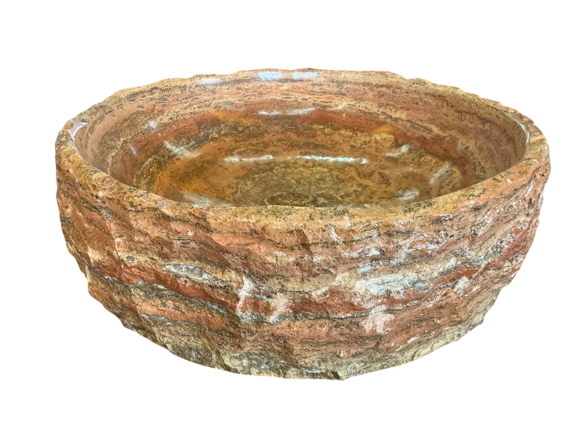 Round countertop sink in fine antique-style marble.