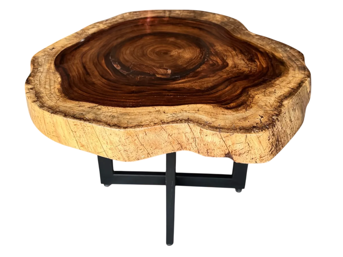 Mesa Comedor Redonda 4 Personas Rodaja Parota Estilo Antiguo