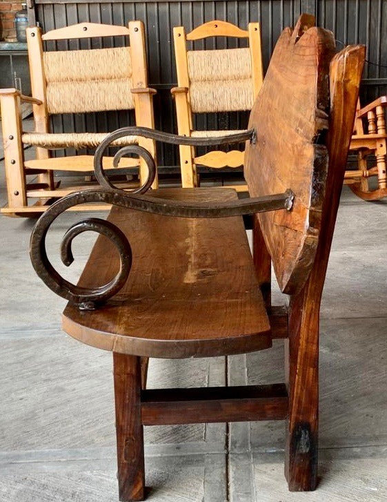 Antique and Original Rustic Bench in Spring Wood and Iron.