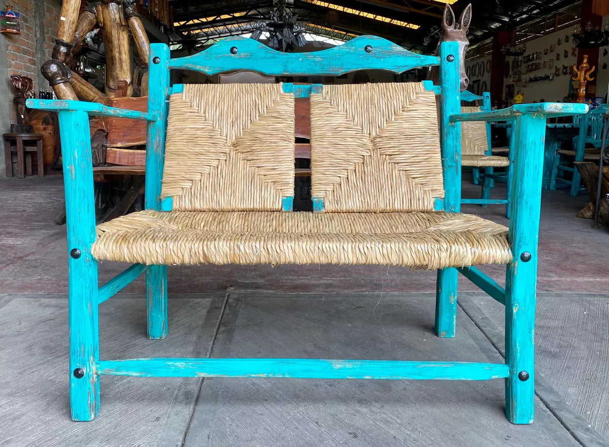 Vintage Turquoise 2-Person Antique Style Handcrafted Bench.