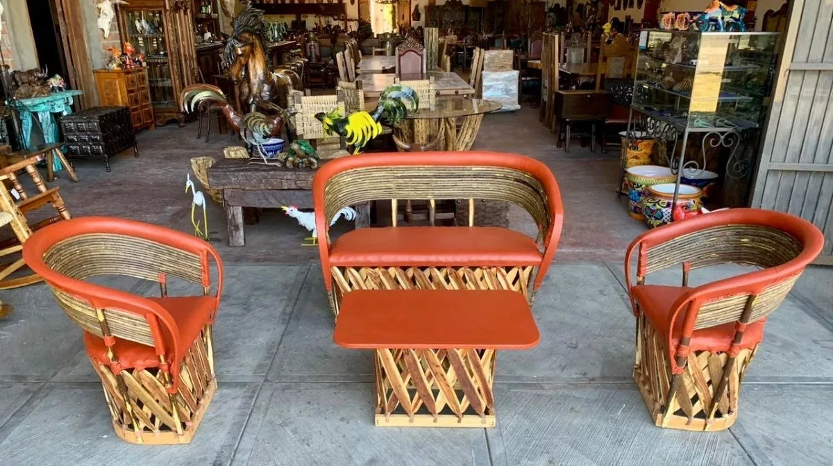 Large Handcrafted Room Made of Equipal Wood and Leather in Antique Style