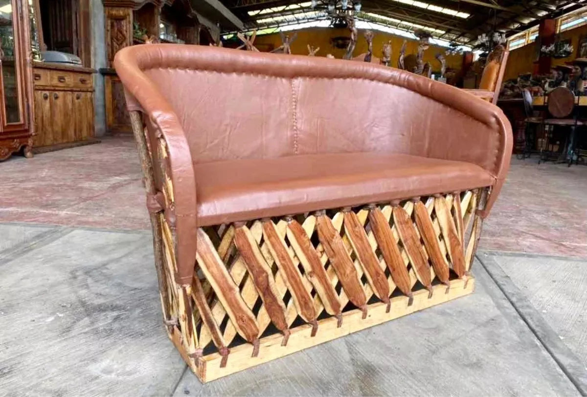 Large Handcrafted Equipal Room in Wood and Leather in Antique Style.