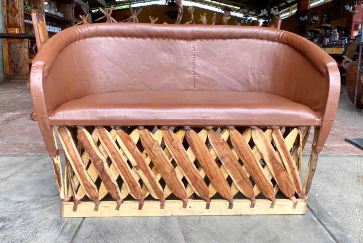 Large Handcrafted Equipal Room in Wood and Leather in Antique Style.