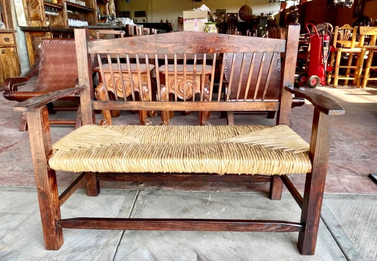 Sustainable Woven Antique Style 2-Person Handmade Bench
