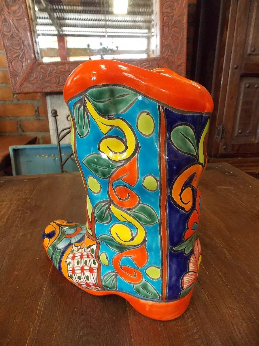 Fine Talavera Boot Handcrafted Pot.