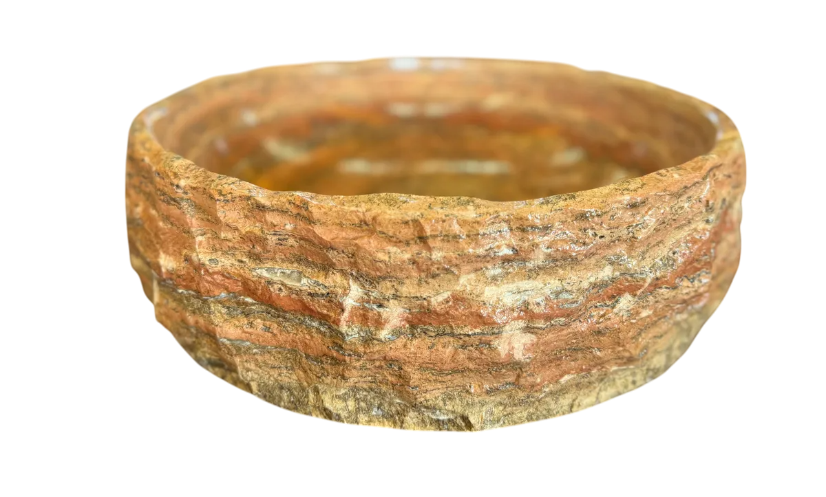 Round countertop sink in fine antique-style marble.