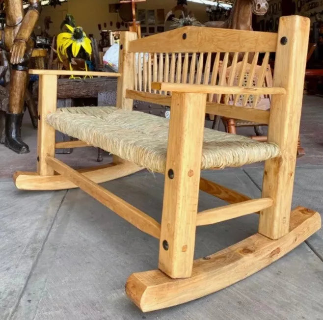 Sustainable Wooden Rocking Bench for 2 People, Antique Style