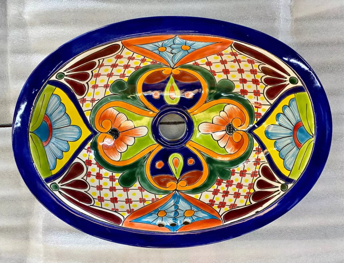 Small Oval Talavera Sink, Antique Style. Model T1378