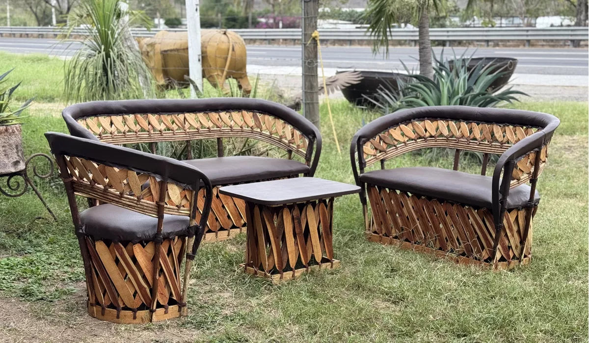 Handcrafted Room Made of Equipal Wood Leather in Antique Stakes Style