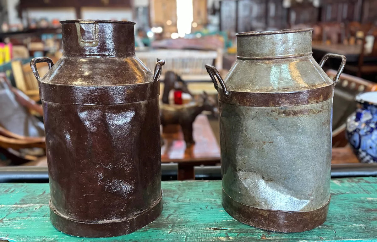 Antique and Original Medium Milk Cans. 2 Pieces.