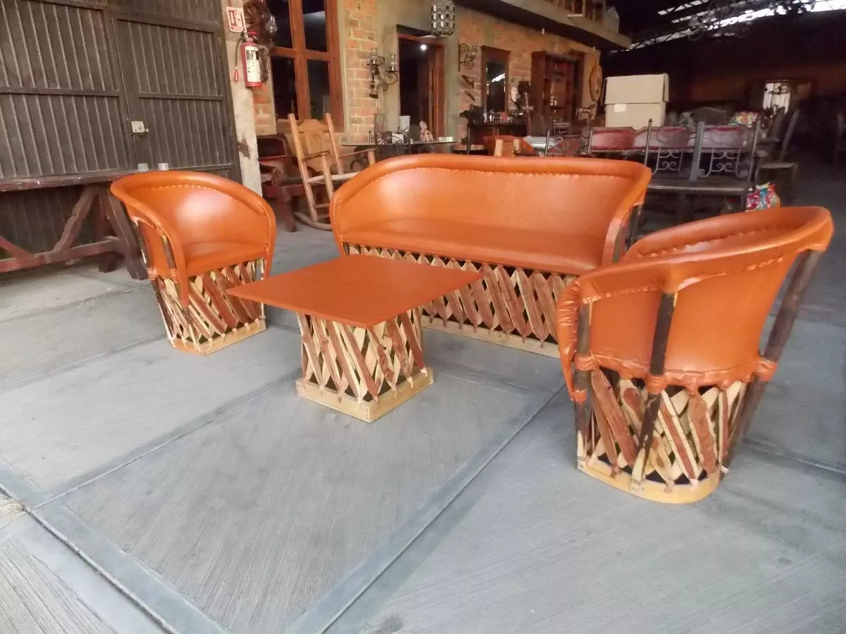 Beautiful Handcrafted Room Made of Equipal Wood and Leather in Antique Style