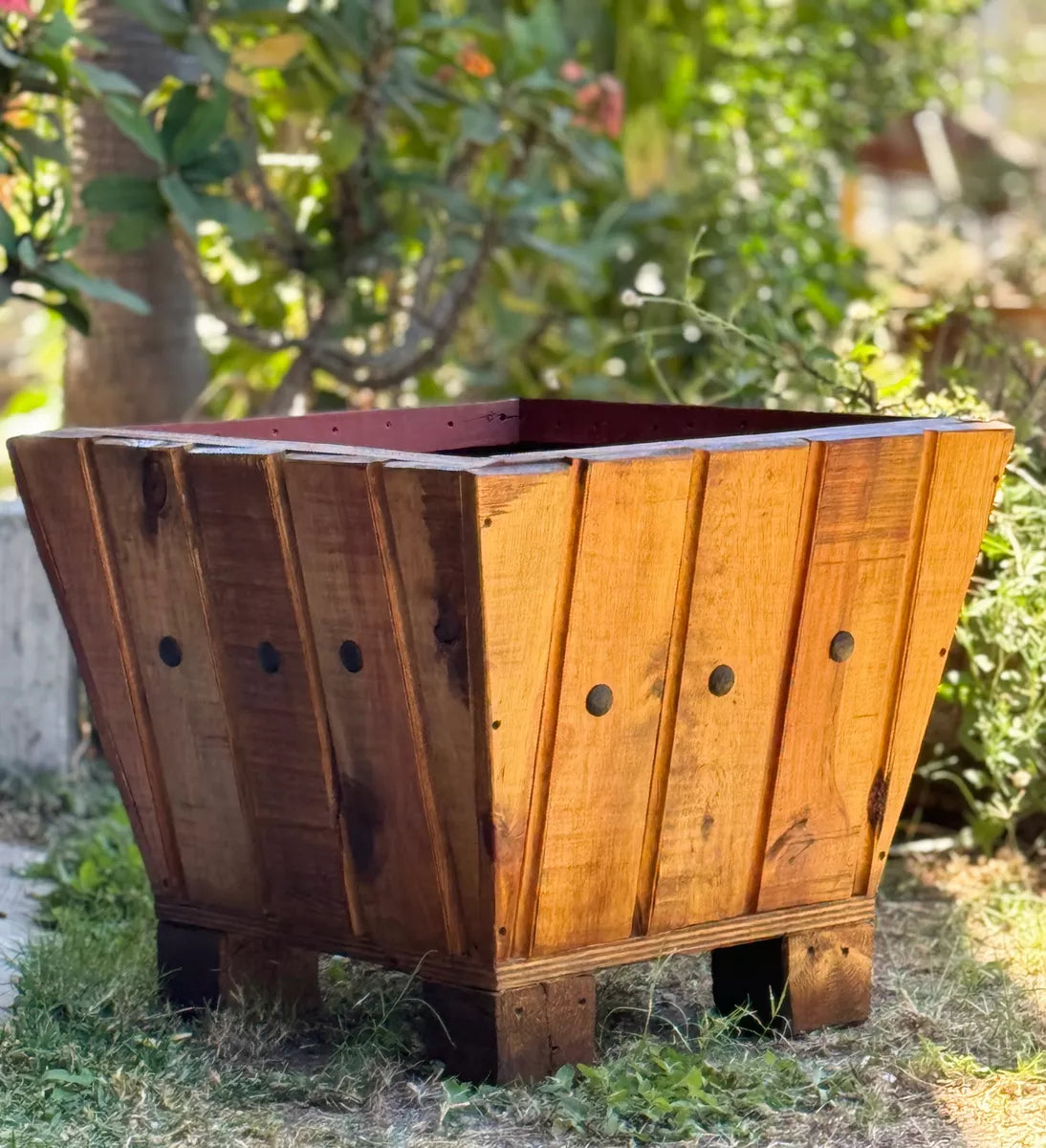 Maceta Macetero De Madera Encino Estilo Minimalista Antiguo.