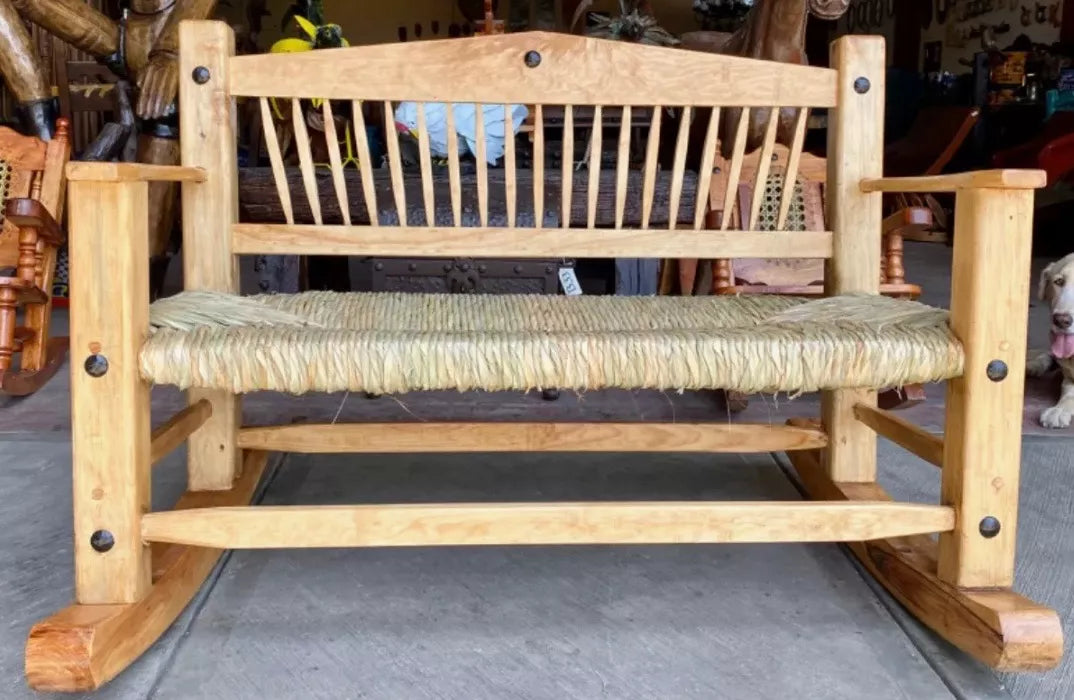 Sustainable Wooden Rocking Bench for 2 People, Antique Style