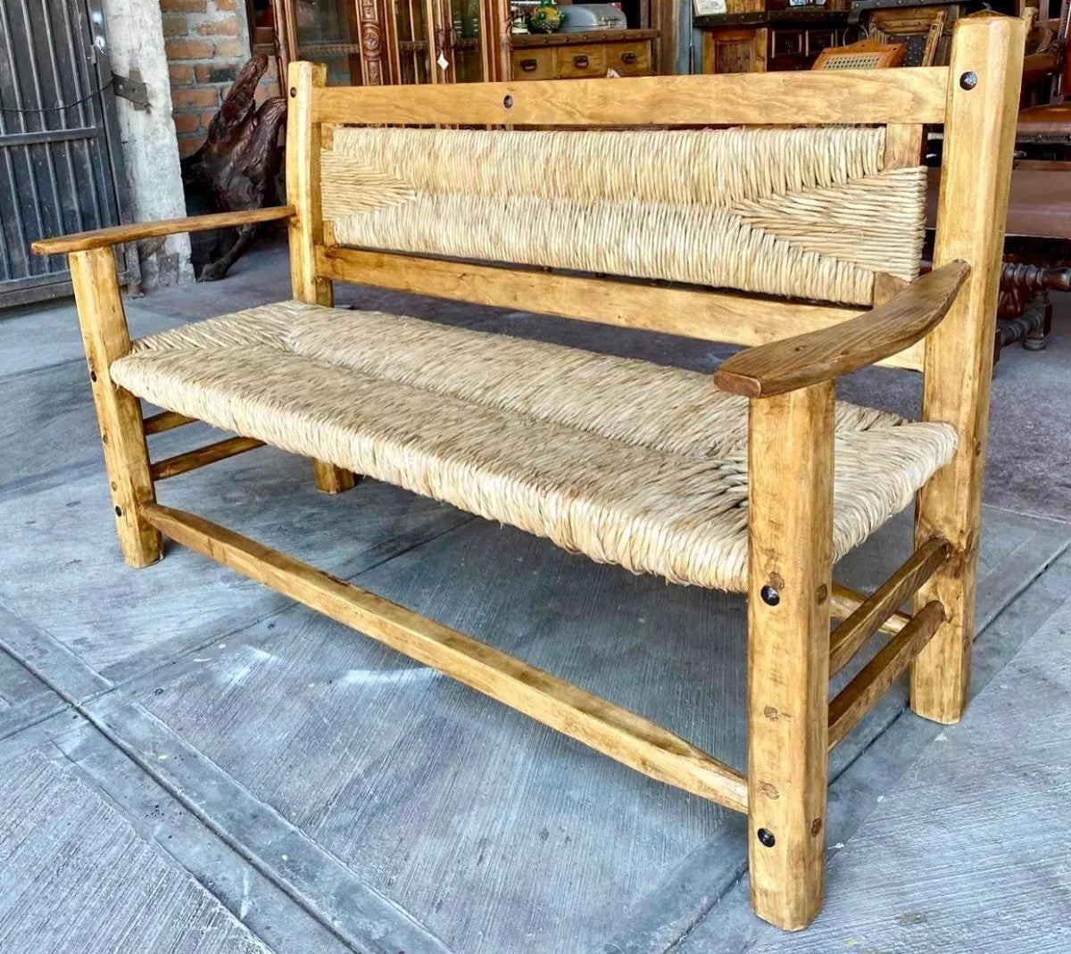 Sustainable 3-Person Antique Style Handcrafted Bench