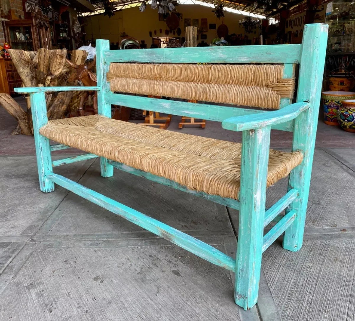 Woven 3-Person Vintage Style Antique Handmade Bench
