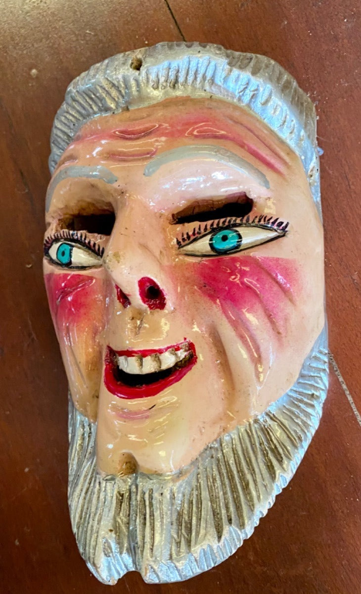 Antique Traditional Old Man Wooden Mask Hand Painted (Used)