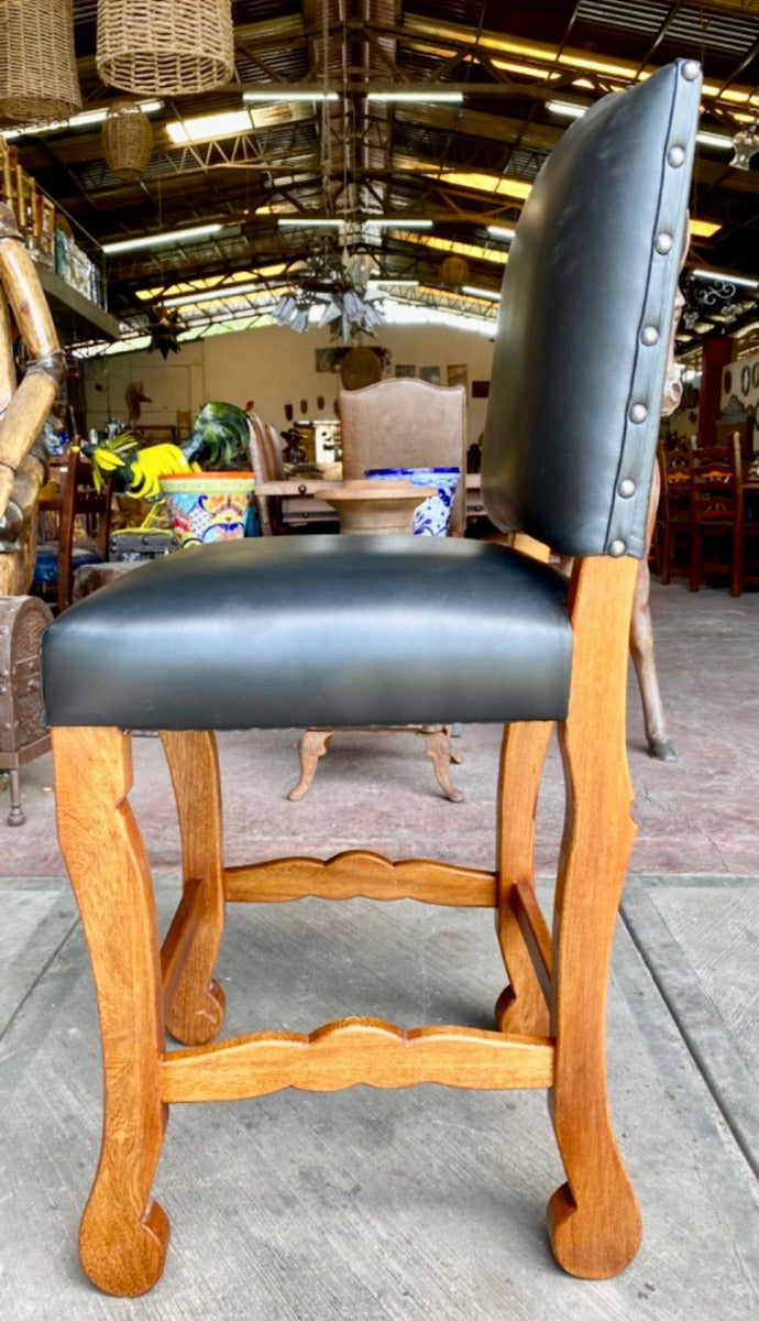 High Chair Bench for Bar or Canteen in Wood and Leather.