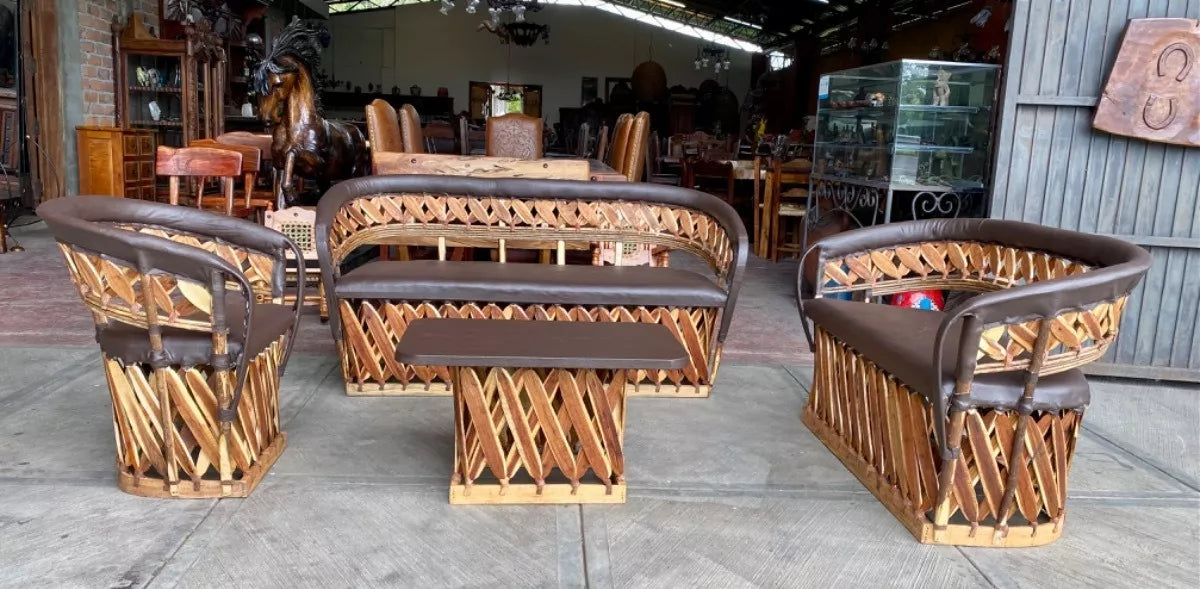 Equipal Wood and Leather Handcrafted Room in Antique Stakes Style