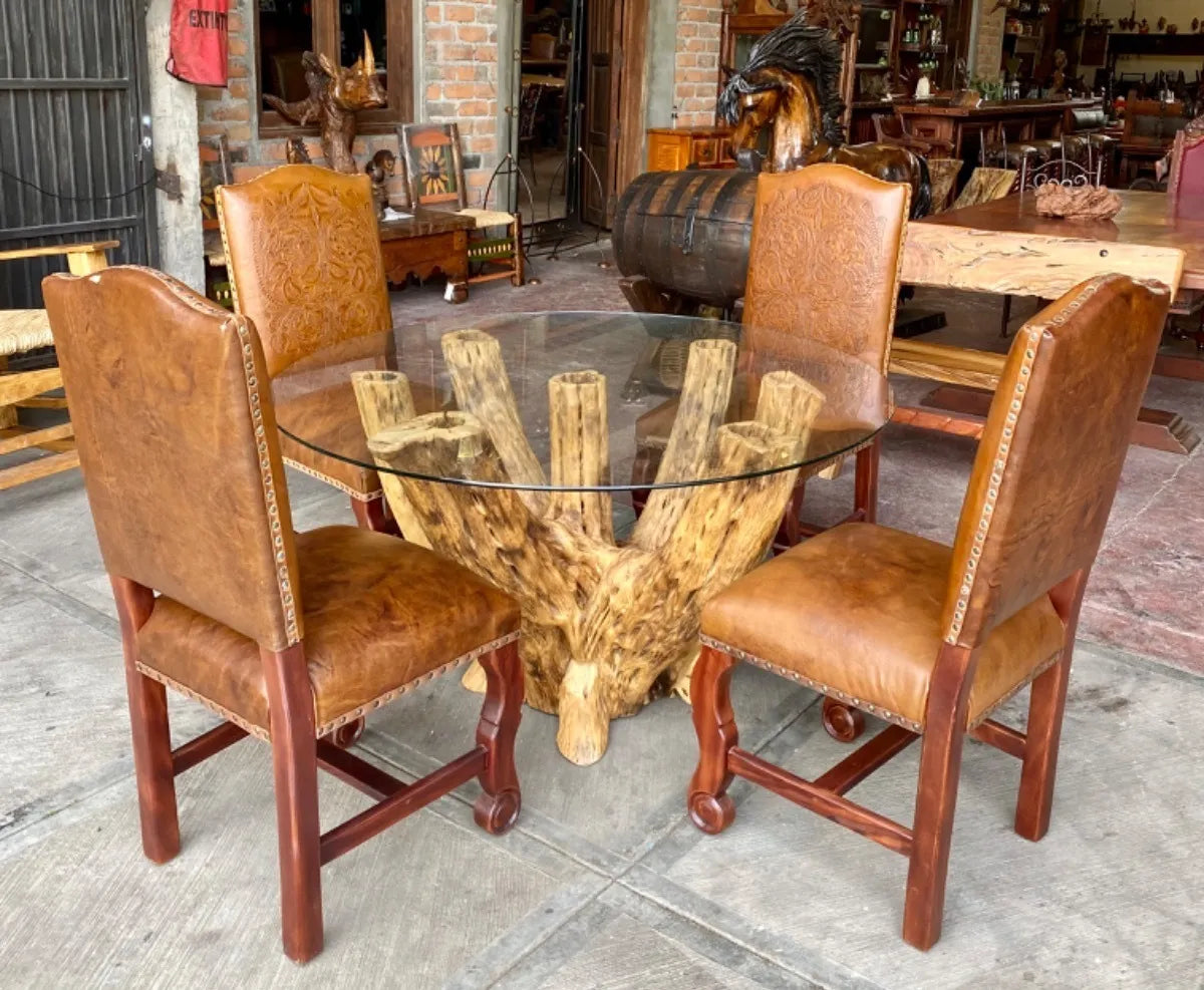 Comedor Para 4 Personas Madera De Cactus, Parota Y Piel