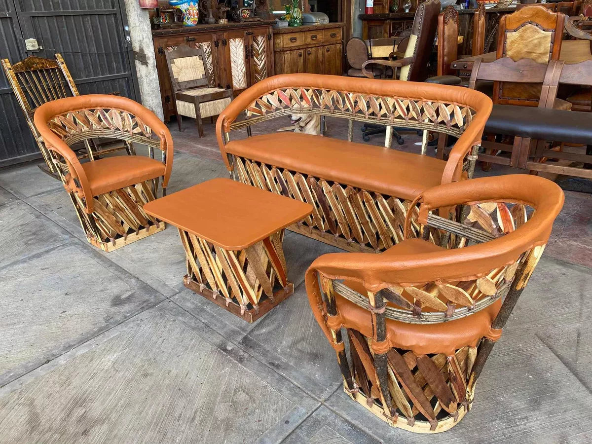 Equipal Handcrafted Room Made of Wood and Leather in an Antique Style.