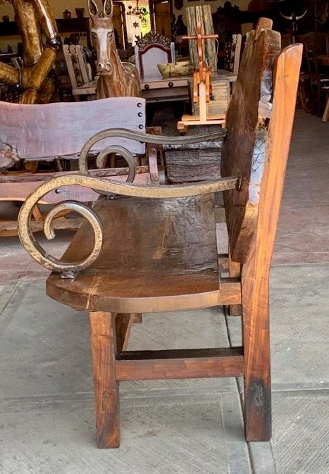 Antique and Original Rustic Bench in Spring Wood and Iron.